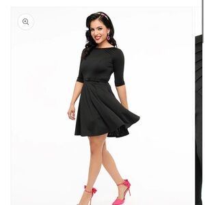 Unique Vintage 1960s Black Knit Stephanie Fit & Flare Dress